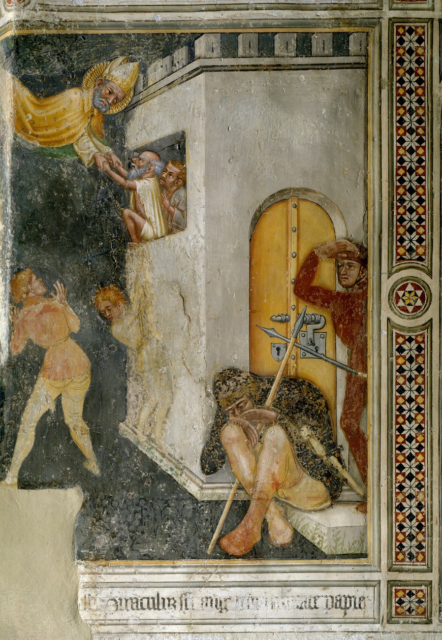 Miracle of Saint Augustine, nevinný vězeň je propuštěn (Fresco od Ottaviano Nelli