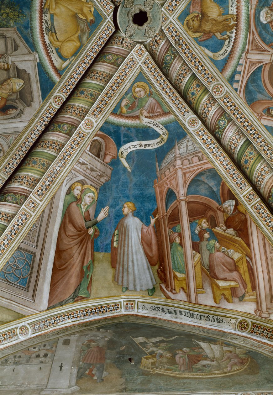 Svatý Augustin je poslán svou matkou Monique studovat do Thagaste (Fresco od Ottaviano Nelli
