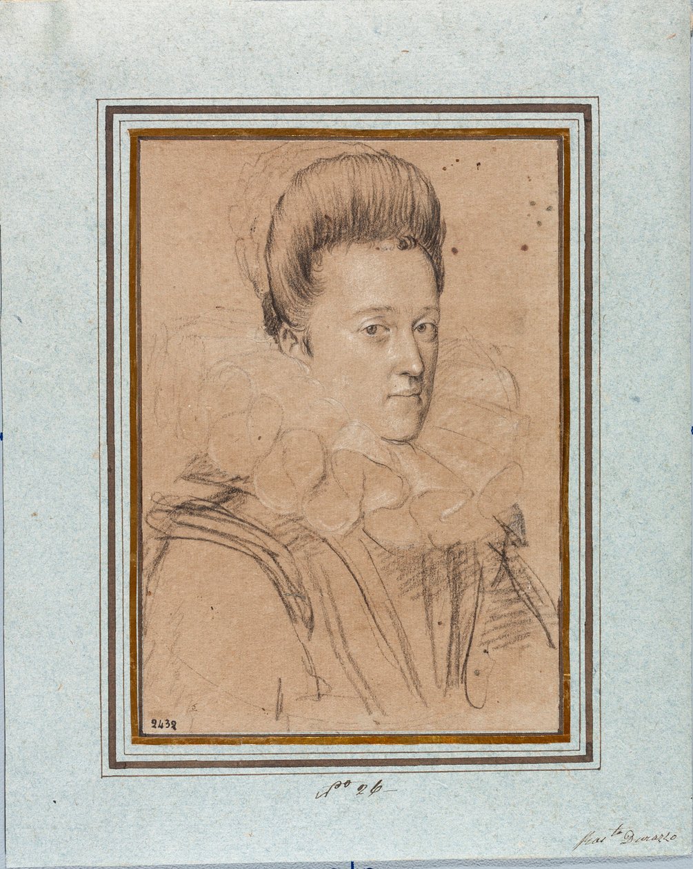 Portrét Eleonory de Medici (Eleonora de Medici) (1567-1611) Manželka Vincenta I. z Gonzague, vévoda z Mantovy (Vincenzo I. Gonzaga, vévoda z Mantovy) (1562-1612) Kresba Ottavio Leoni (1578-1630) Genes Muzea Strada Nuova, inv 2432 od Ottavio Mario Leoni