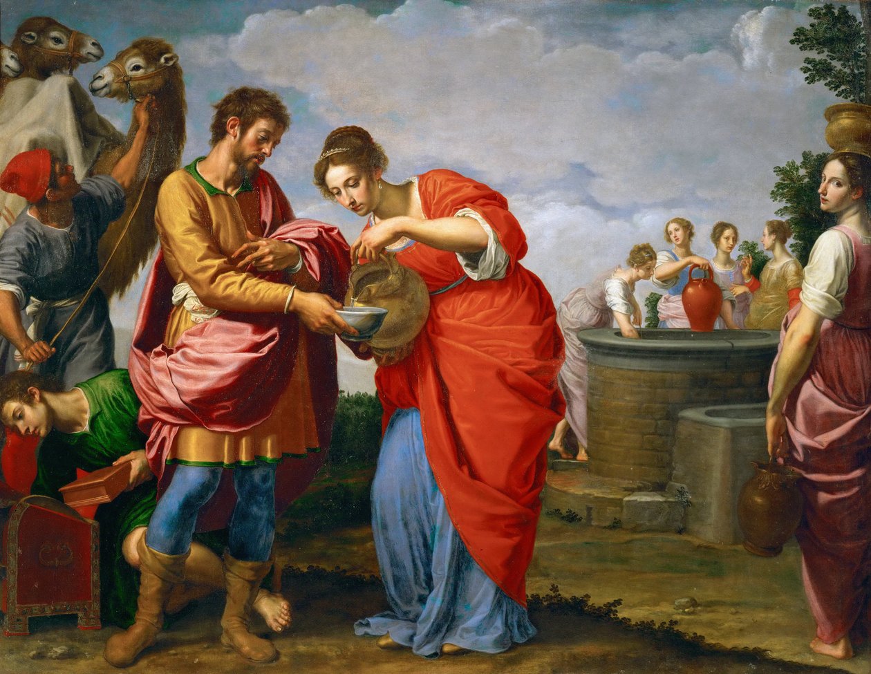 Rebecca a Eliezer u studny - Ottavio Vannini (1585-1643). Olej na plátně, c. 1626. Rozměr : 120x154 cm. Uměleckohistorické muzeum, Vienne od Ottavio Vannini