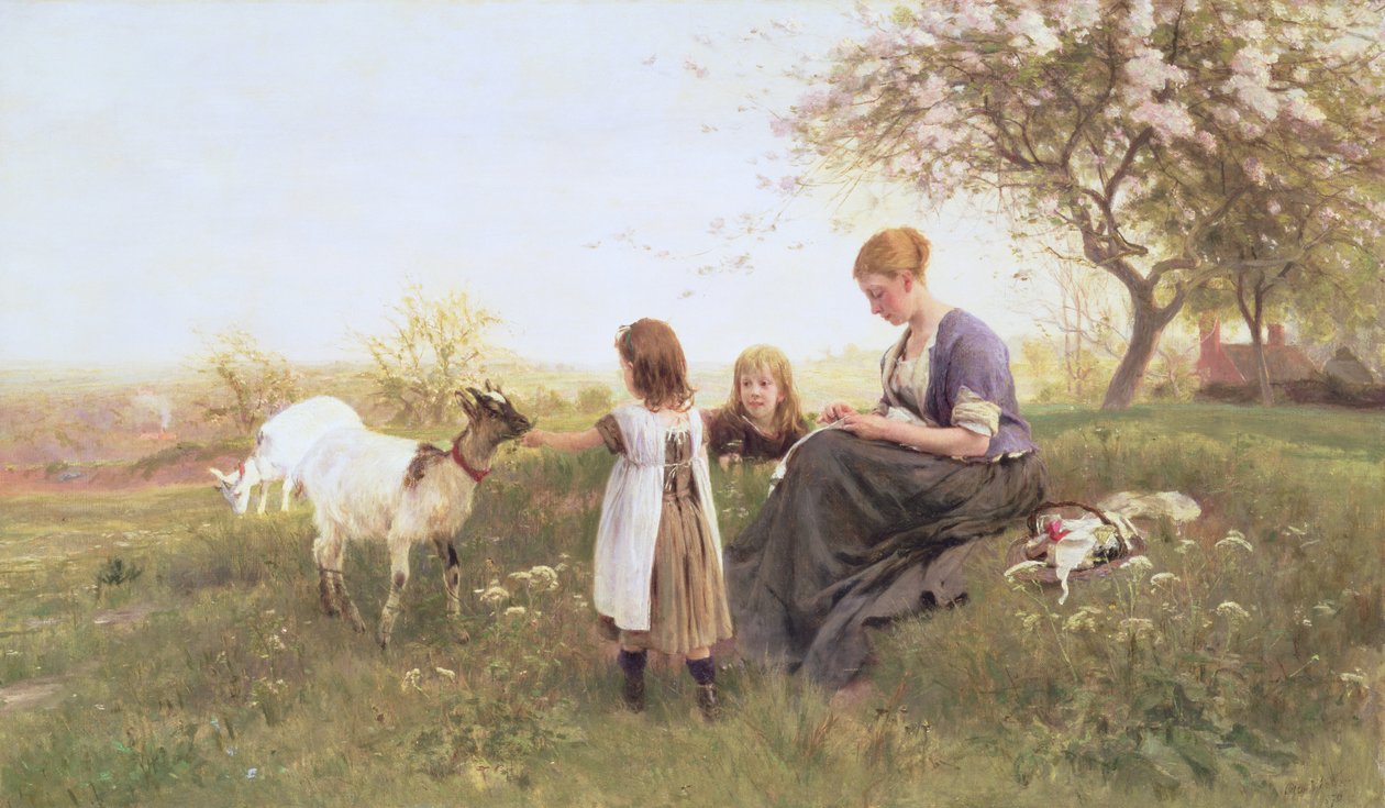 Krmení koz, 1870 od Otto Weber