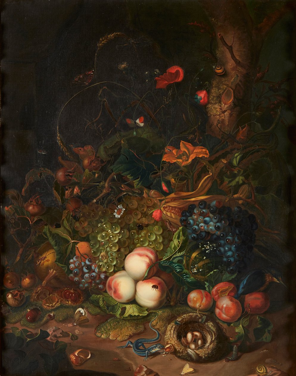 Zátiší ovoce a květin (olej na plátně) od Otto (after) Marseus van Schrieck