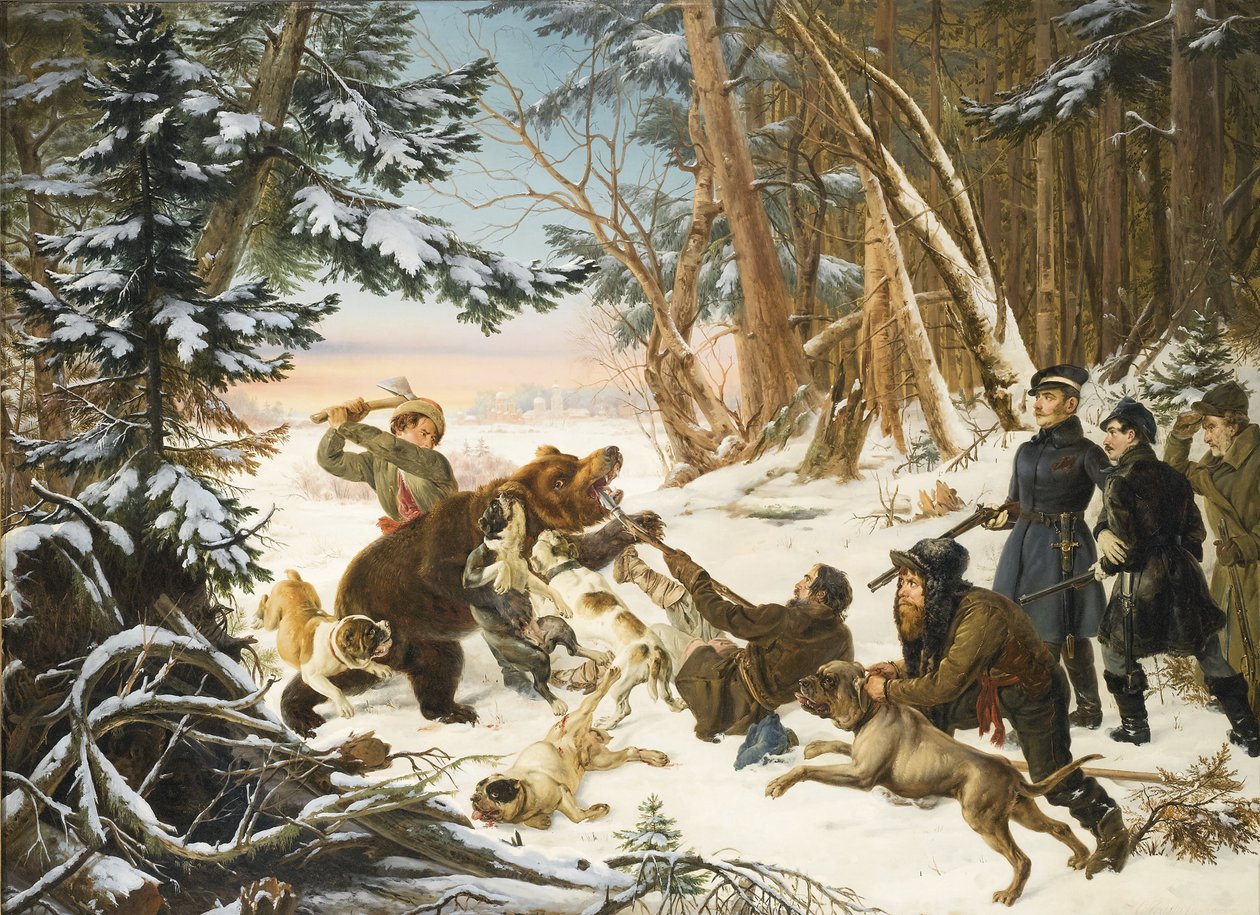Alexandre II (empereur de Russie) (1818-1881) - Carevič Alexander Nikolaevič na lovu medvěda na okraji Moskvy par Grashof, Otto (1812-1876) od Otto Grashof
