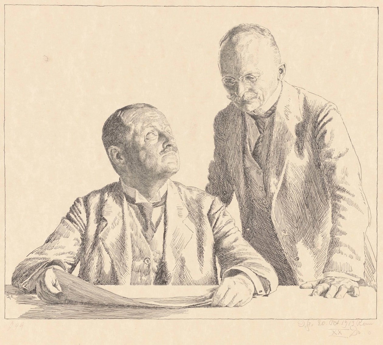 Dvojportrét sběratelů Guida von Usedoma a Gustava von Houwalda Sammler od Otto Greiner (signed by artist)