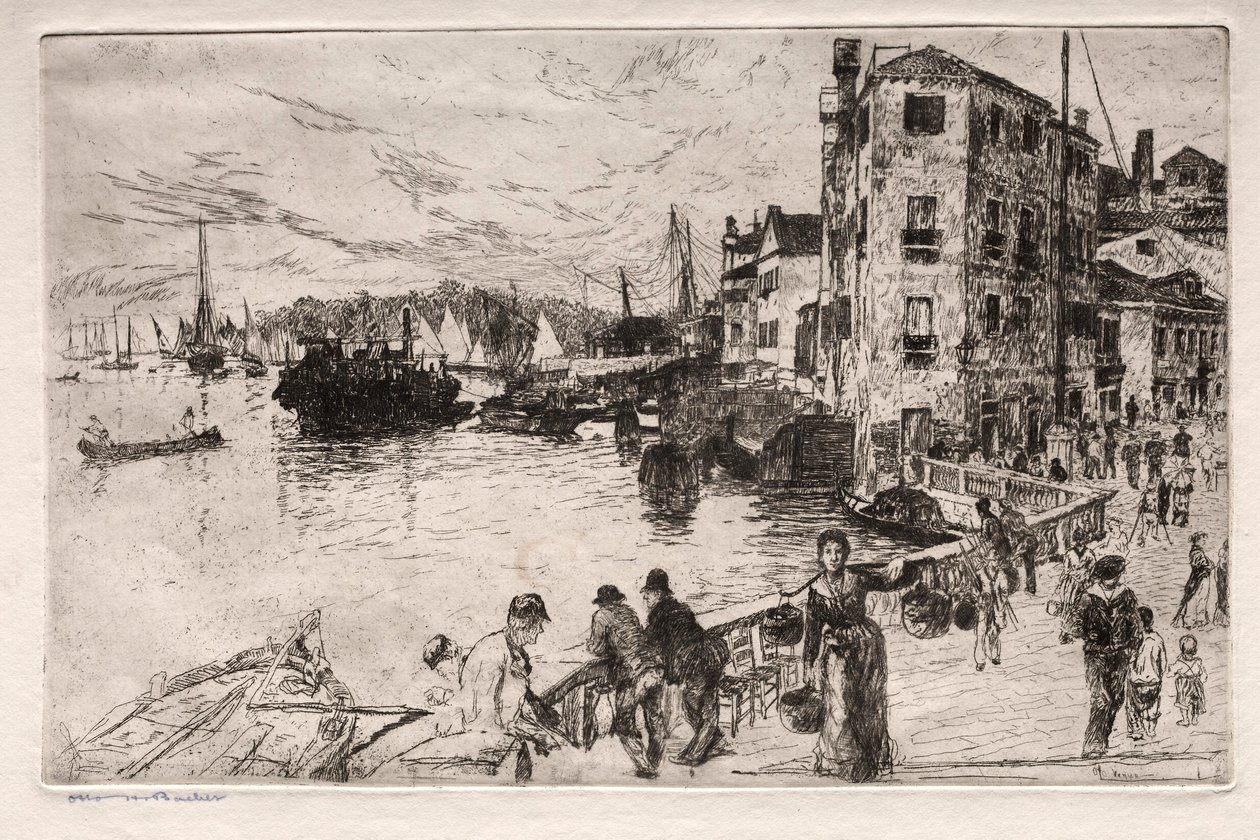 Lepty Benátek: Castello Quarters, Riva, 19. století. od Otto H. Bacher