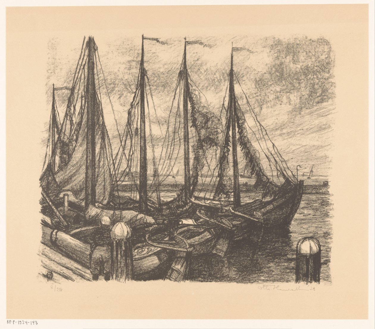 Kotvící rybářská plavidla v přístavu od Otto Hanrath (signed by artist)