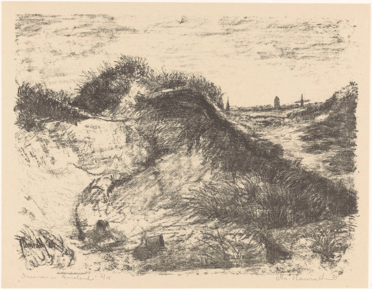 Duny v Amelandu (původní název na objektu) od Otto Hanrath (signed by artist)