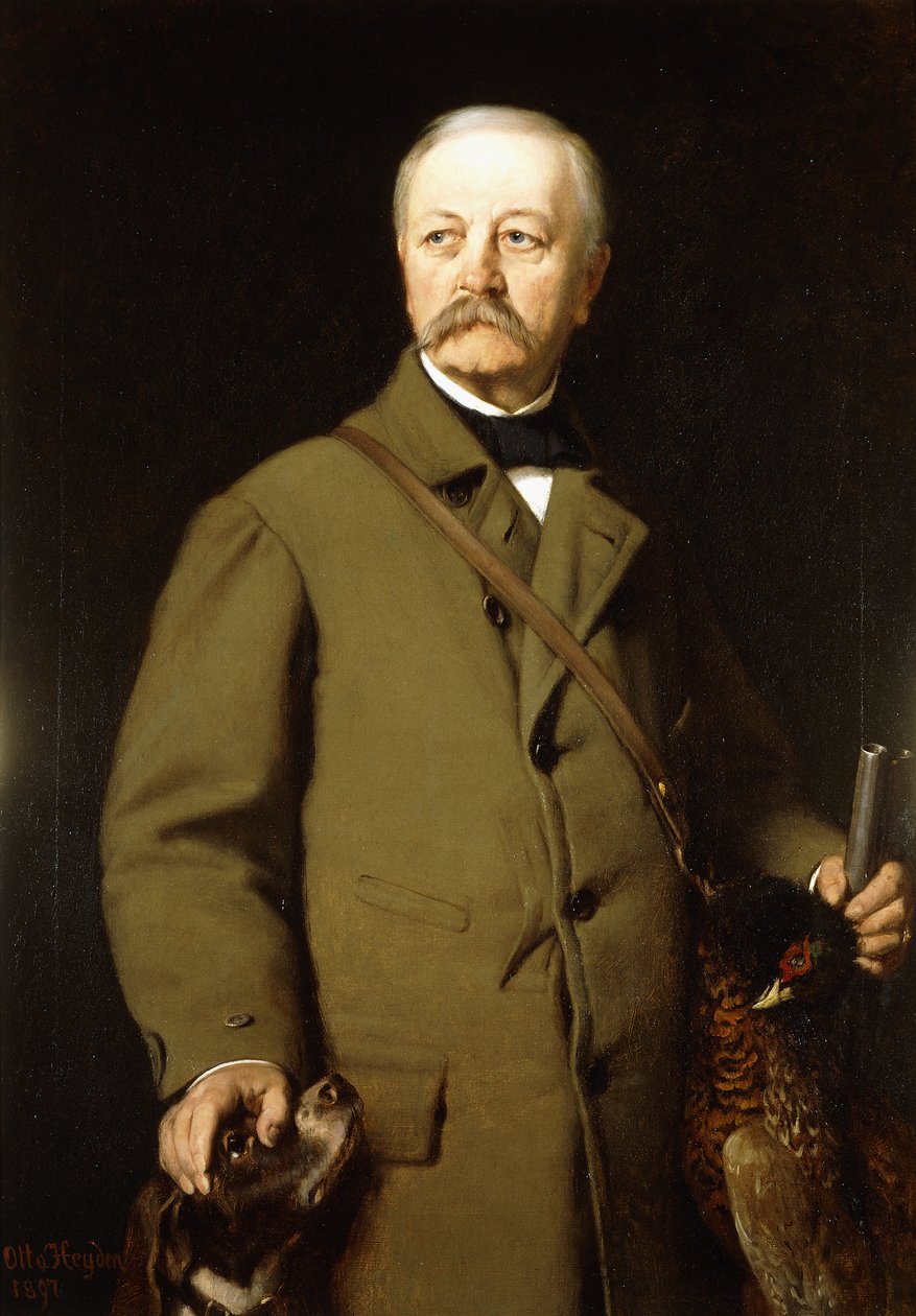 Portrét Otto von Bismarcka v loveckém oblečení se svým psem a mrtvým bažantem, 1897 od Otto Johann Heinrich Heyden