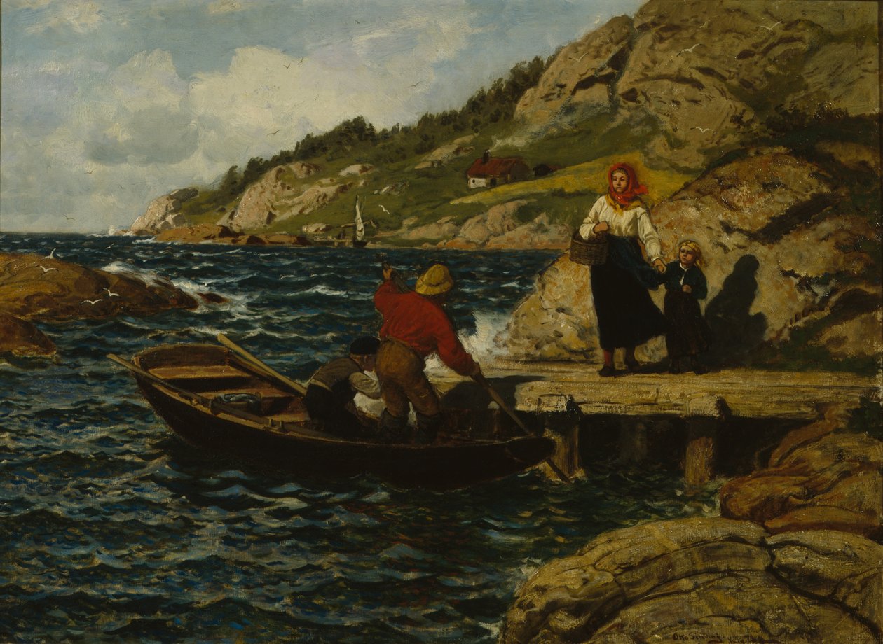 Rybář, žena a dítě u nábřeží od Otto Ludvig Sinding