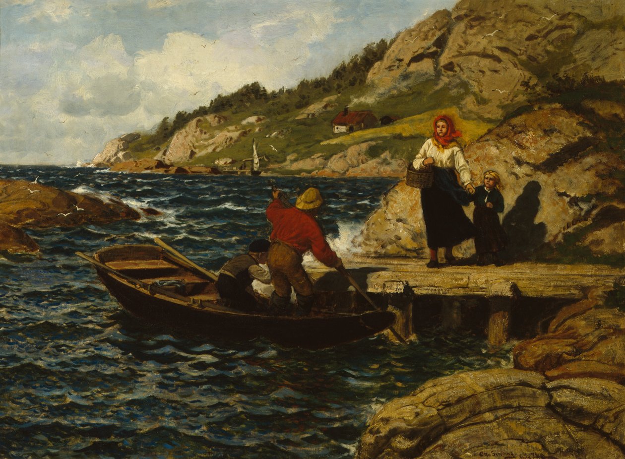 Rybář, žena a dítě u nábřeží od Otto Ludvig Sinding