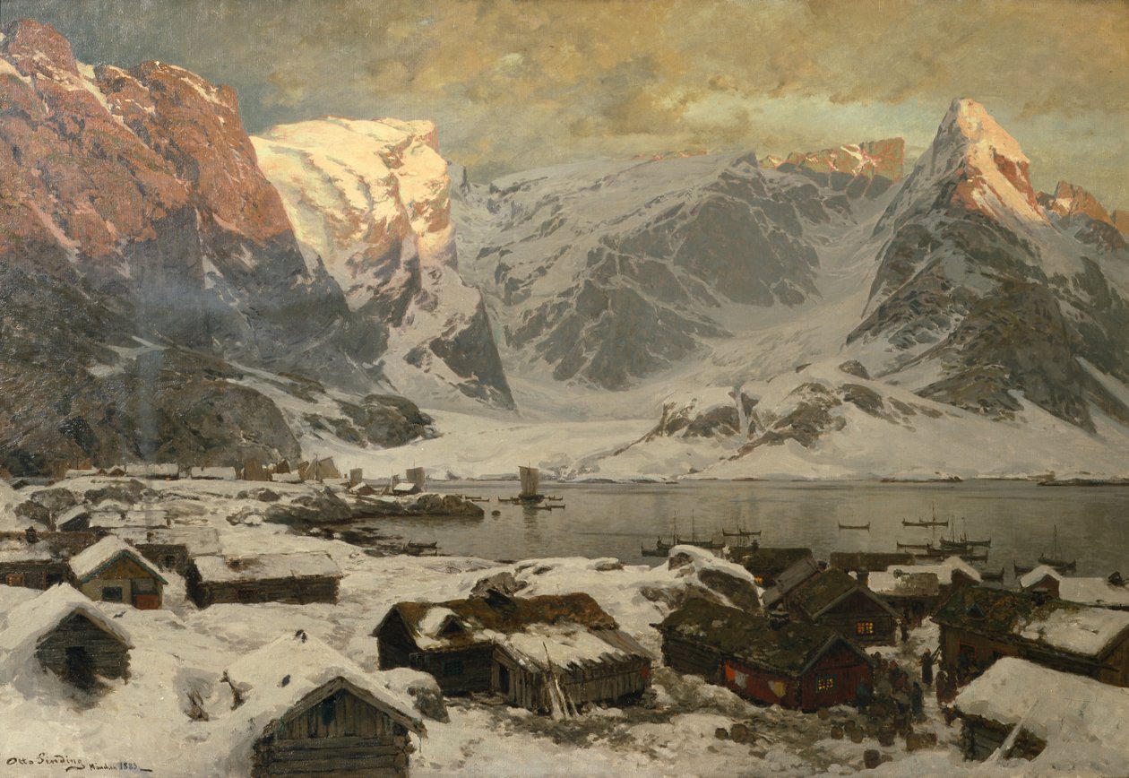 Pohled z Reine na Lofotech, kolem roku 1886 (olej na plátně) od Otto Ludvig Sinding