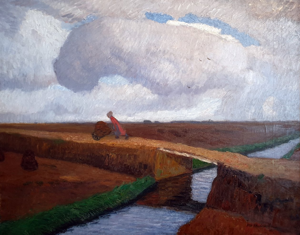 Podzimní krajina na pobřeží Severního moře s kanálem od Otto Modersohn
