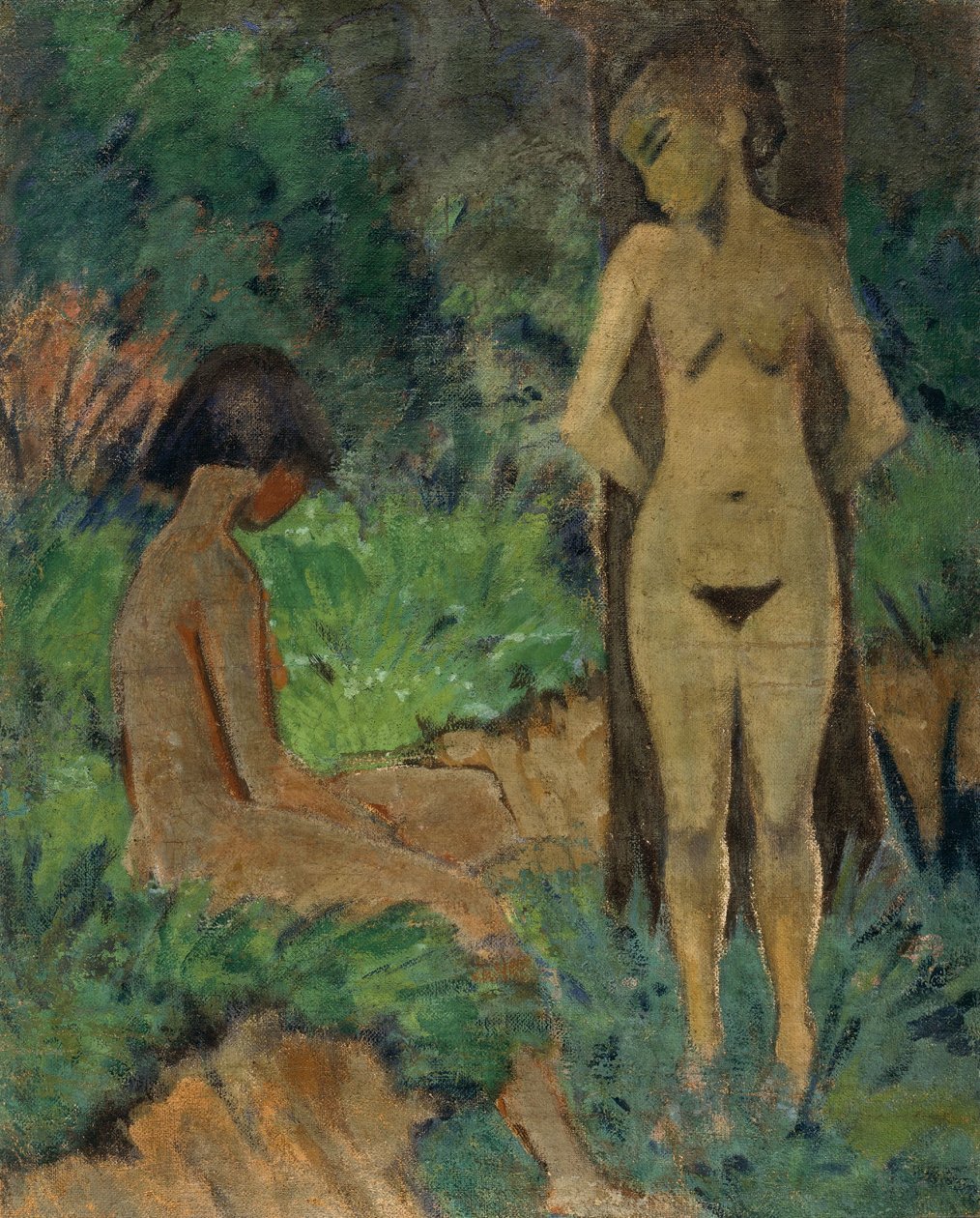 Koupající se pod stromy, asi 1925 (lepidlo na plátně) od Otto Muller or Mueller