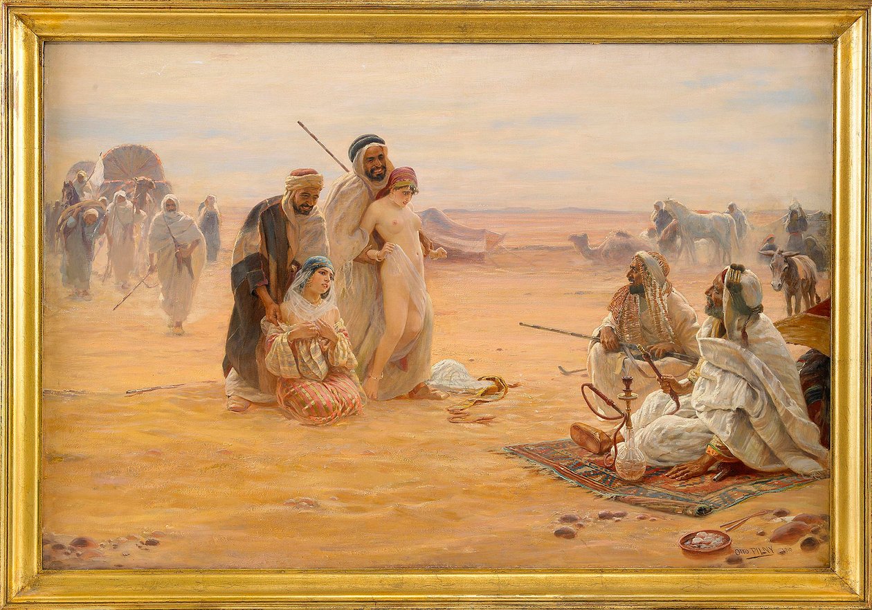 Le marche aux esclaves - Trh s otroky - Obraz Otto Pilného (1866-1936), Olej na plátně 1910 (80x120cm) - Soukromá sbírka od Otto Pilny