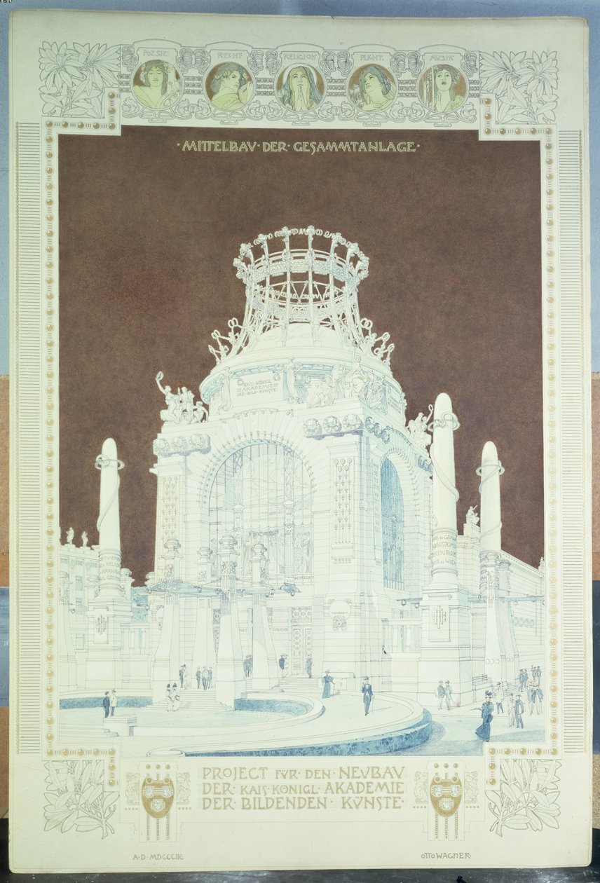 Akademie výtvarných umění, Vídeň, návrh pro Síň cti (barevná tužka) od Otto Wagner