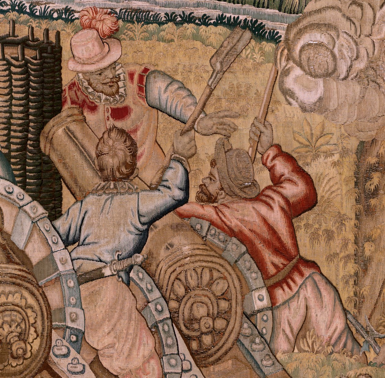 Vlámský gobelín. Seriál Triumfy a bitvy arcivévody Alberta. Dobytí města Hulst (Toma de la Plaza de Hulst). Sedmá tapisérie v sérii. Model Otto van Veen a Hans I Snellinck. Výroba Martin Reynbouts, Brusel od Otto van Veen