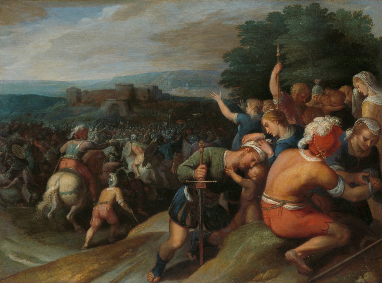 Batavians obklopil Římany u Vetera Claudius Civilis blokuje Římany ve Vetera Castra jeden ze série dvanácti o povstání Bataviánů proti Římanům od Otto van Veen