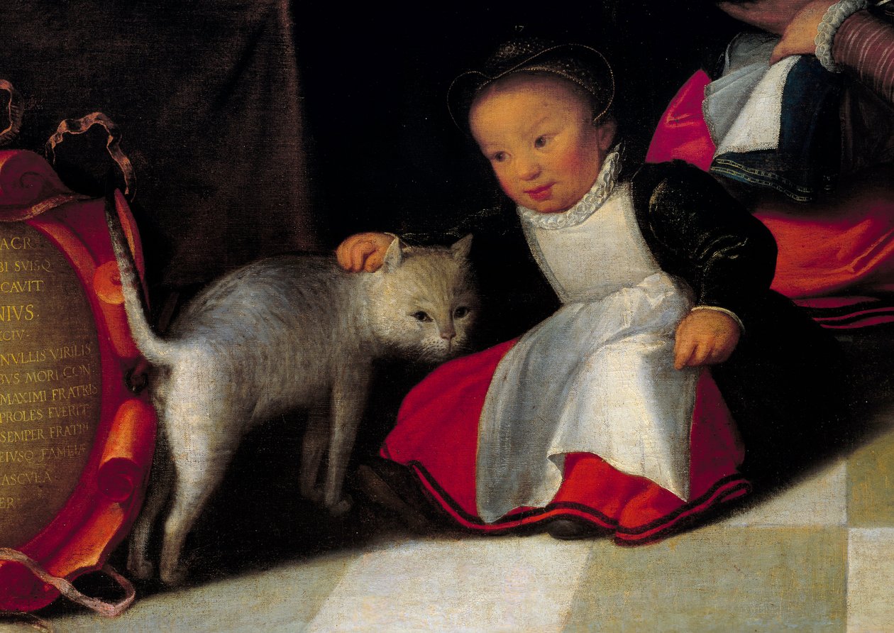 Umělec a jeho rodina Detail představující kočku a dítě. Obraz od Octaviuse Van Veena (1556-1629) od Otto van Veen