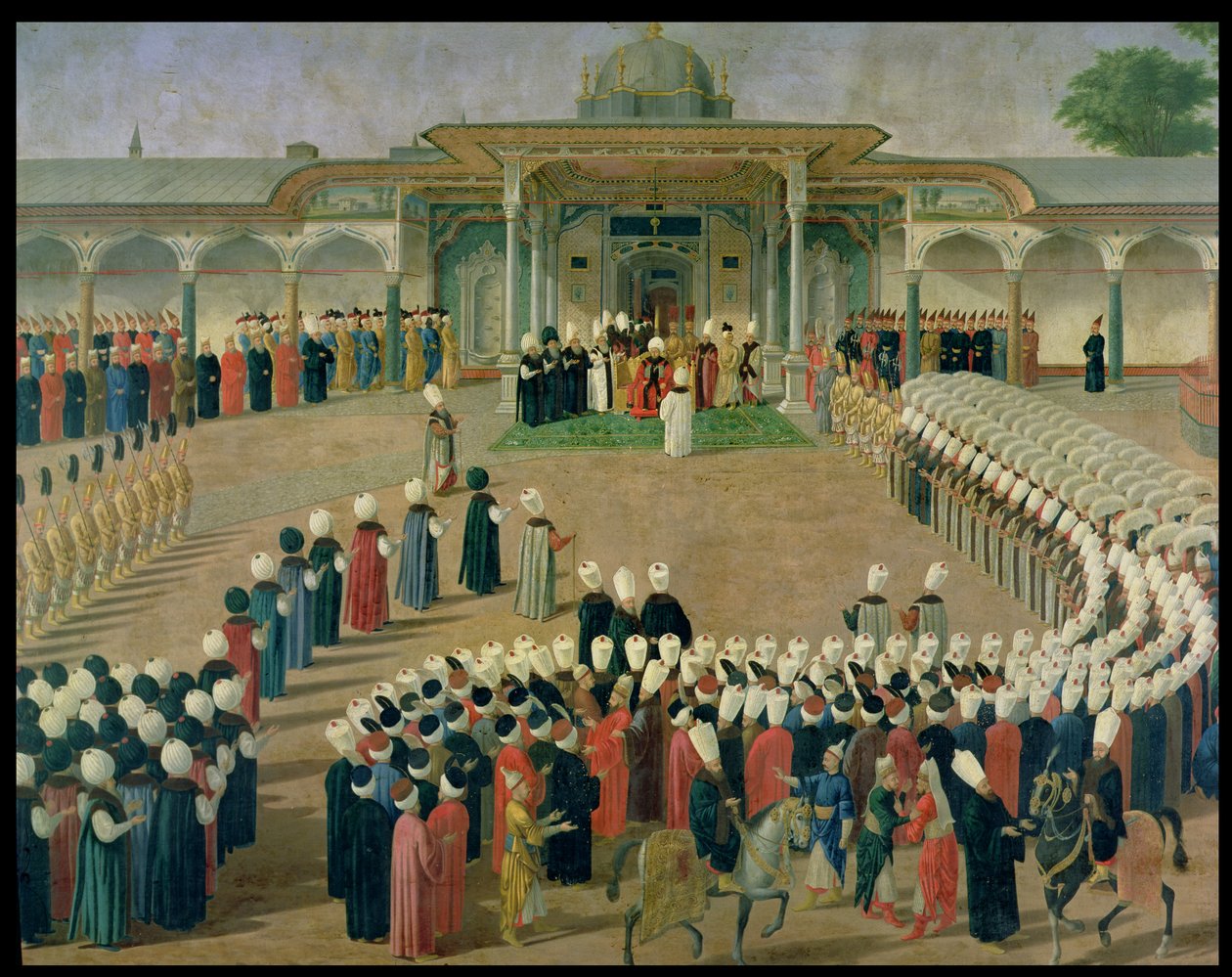 Recepce na dvoře sultána Selima III. (1761-1807) v paláci Topkapi, konec 18. století od Ottoman School