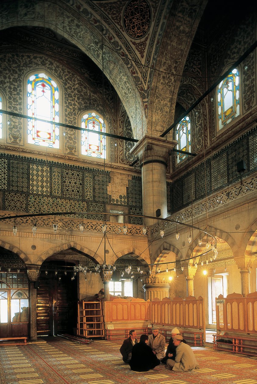 Architektura, osmanské umění: Interiér Modré mešity nebo Sultanahmet Camii postavený Mehmet Aga (1609-1616). Turecký Istanbul. od Ottoman School