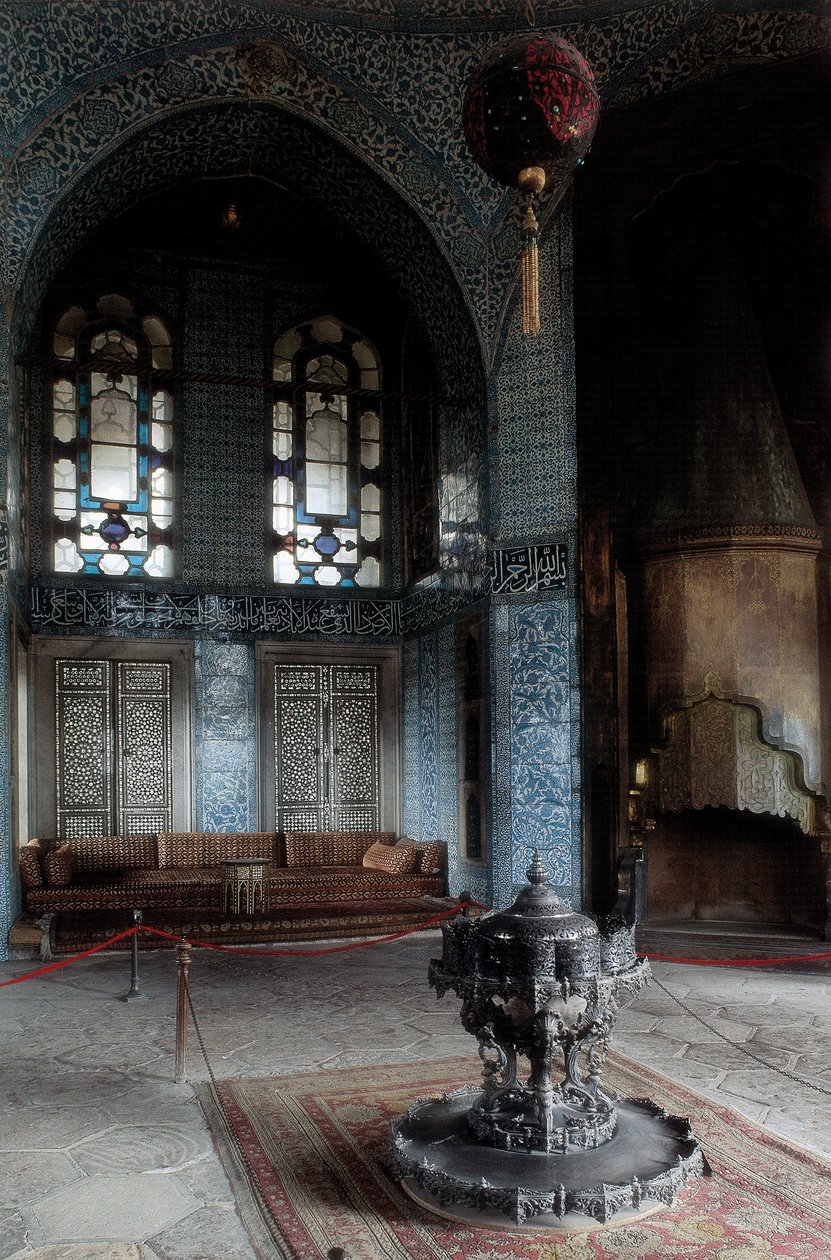 Architektura, osmanské umění: Palác Topkapi (Topkapi Saray) hlavní a oficiální městské sídlo osmanského sultána v letech 1465 až 1853. Palác postavený v letech 1475-1478. Turecký Istanbul. od Ottoman School