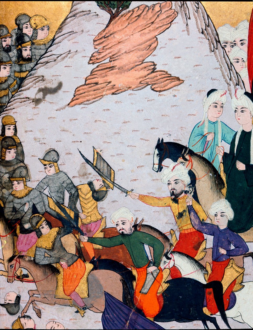 Osmanská říše: střety mezi armádou sultána Bayezida I. (Bajazet) (1360-kolem 1402) proti francouzsko-uherské alianci během bitvy u Nicopolis dne 25.09.1396. Miniatura z 15. století. Knihovna muzea Topkapi Sarayi Istanbul od Ottoman School
