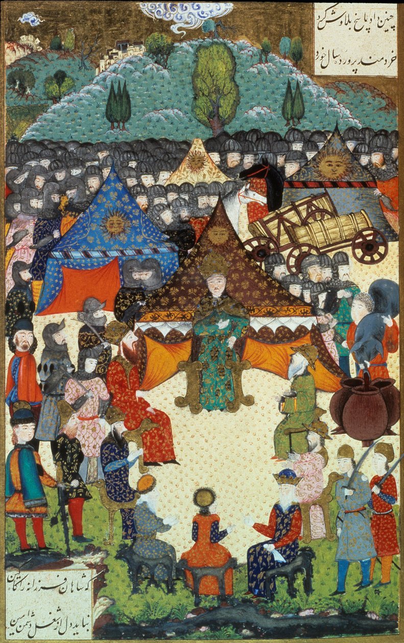 Osmanská říše: zastoupení sultána Solimana (Suleymana) řekl jsem velkolepý (1520-1566) na jeho dvoře. Miniatura převzata z 
