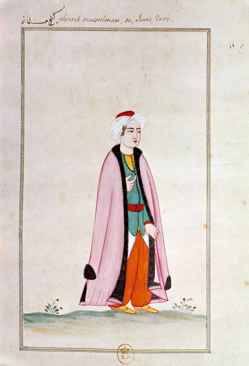 Osmanské umění: mladý Turek. Tisk z rukopisu od Ottoman School