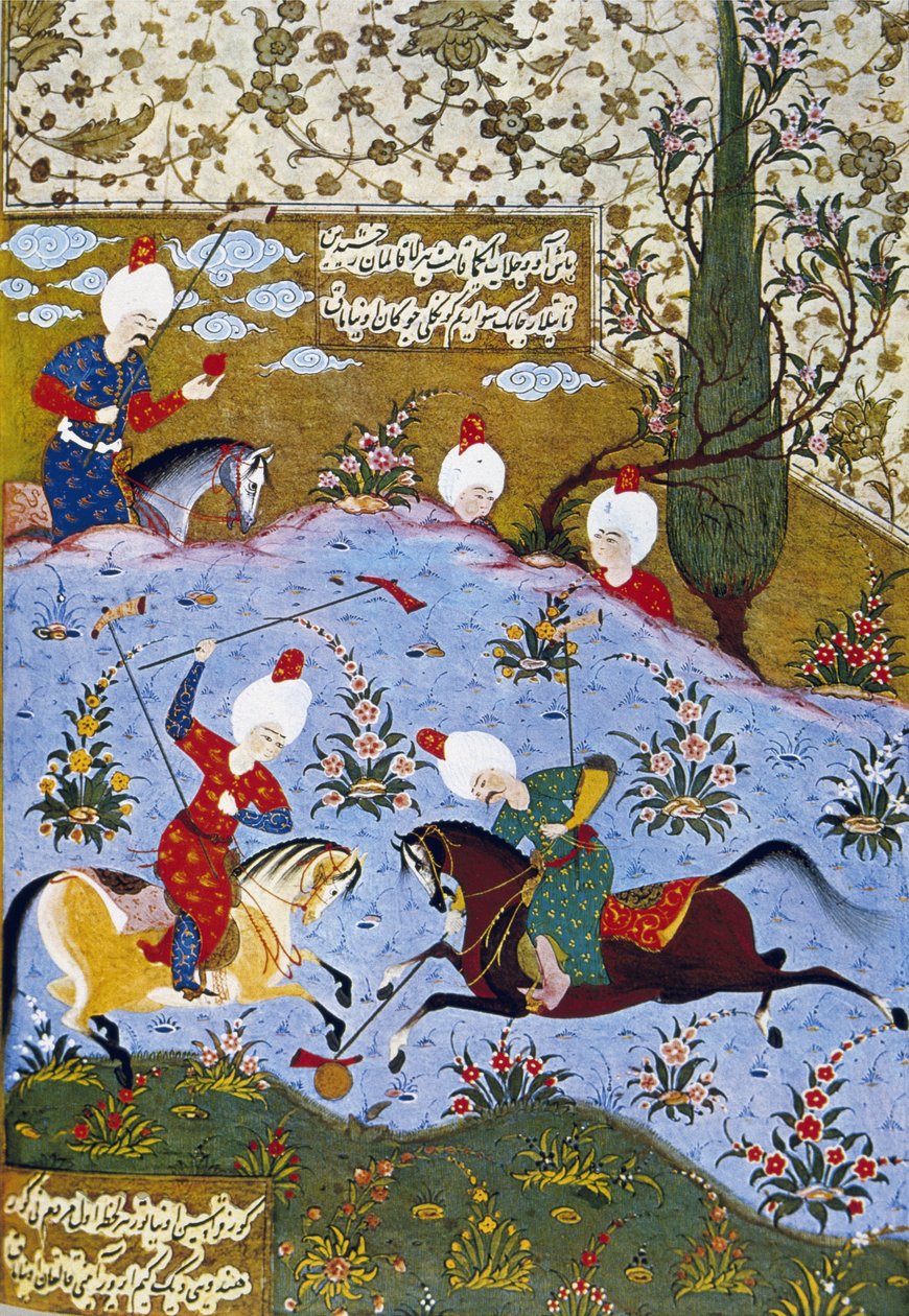 Princ hrající pólo, ilustrace z Divan-i Nevai, sebrané básně Ali Sir Nevai od Ottoman School