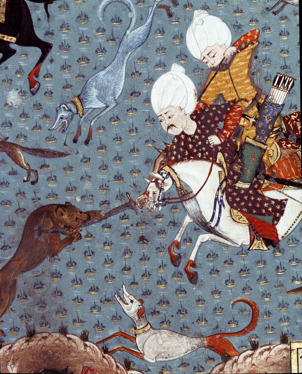 Zastoupení dvořanů sultána Murada II (Murat) (1404-1451) při lovu plavých detailů. Miniatura ze 17. století. Istanbul, knihovna muzea Topkapi Sarayi od Ottoman School