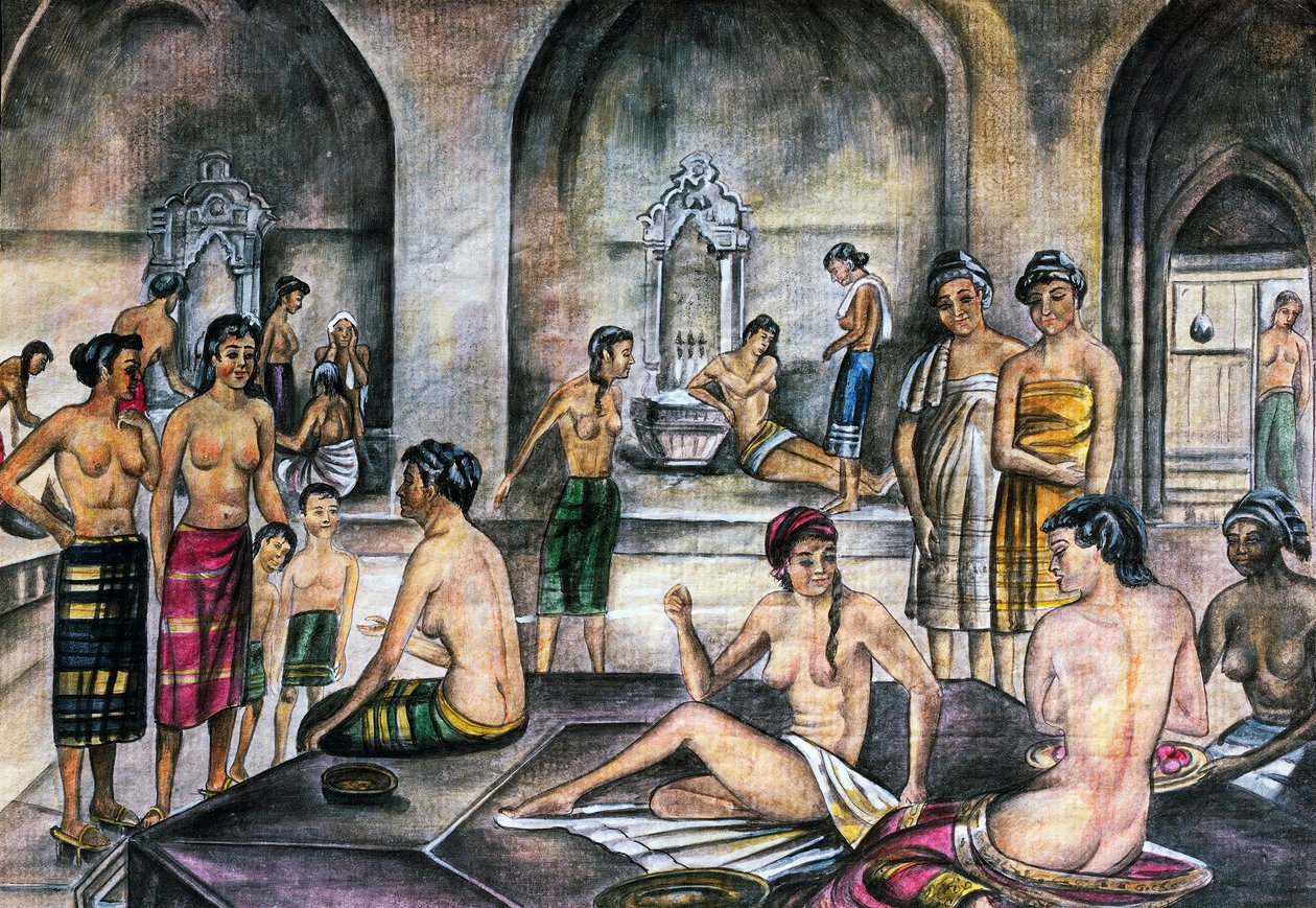 Turecké lázně, akvarel, osmanská civilizace od Ottoman School