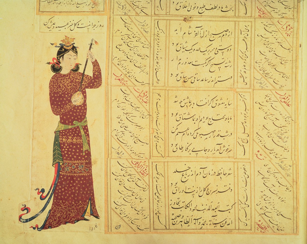 Žena hrající rebab a kaligrafii (neprůhledné wc na papíře) od Ottoman School