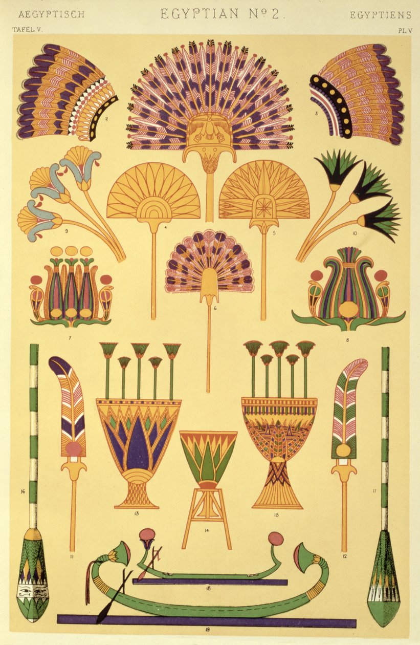 Egyptský ornament z Ch II, deska V z „Grammar of Ornament“, 1868 od Owen Jones