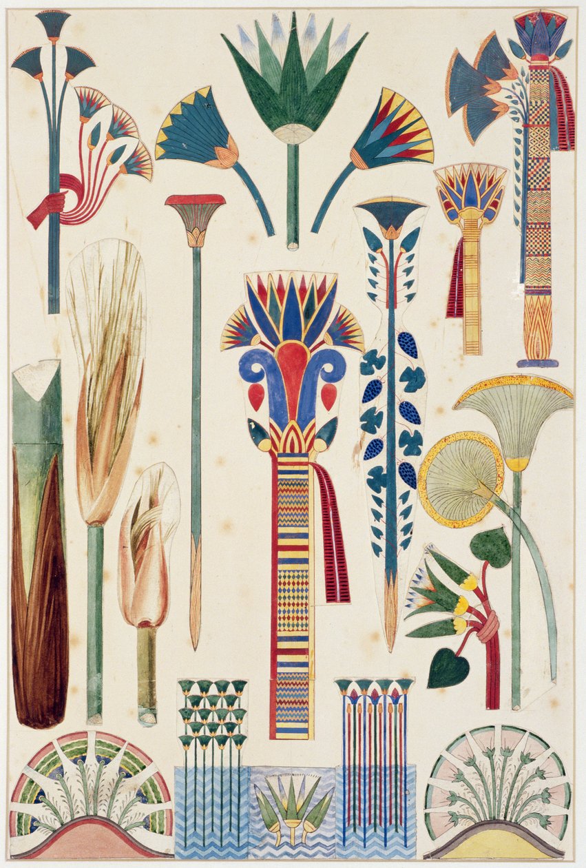 Egyptian Ornament, původní ilustrace z `The Grammar of Ornament`, 1856 (tužka a wc) od Owen Jones