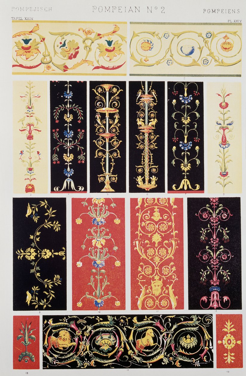 Dekorace v pompejském stylu, deska XXV z Grammar of Ornament, Owen Jones (1809-1874), Londýn od Owen Jones
