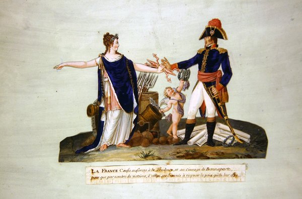 Francie svěřuje své síly Prudence a odvaze Bonaparta. c.1800 (kvaš) od P. A. and J.B. Lesueur