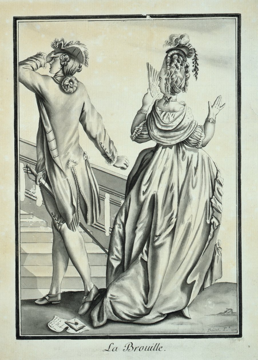 La Brouille (The Quarrel) 1771 (pero a inkoust a šedá barva na papíře) od P. Boitet