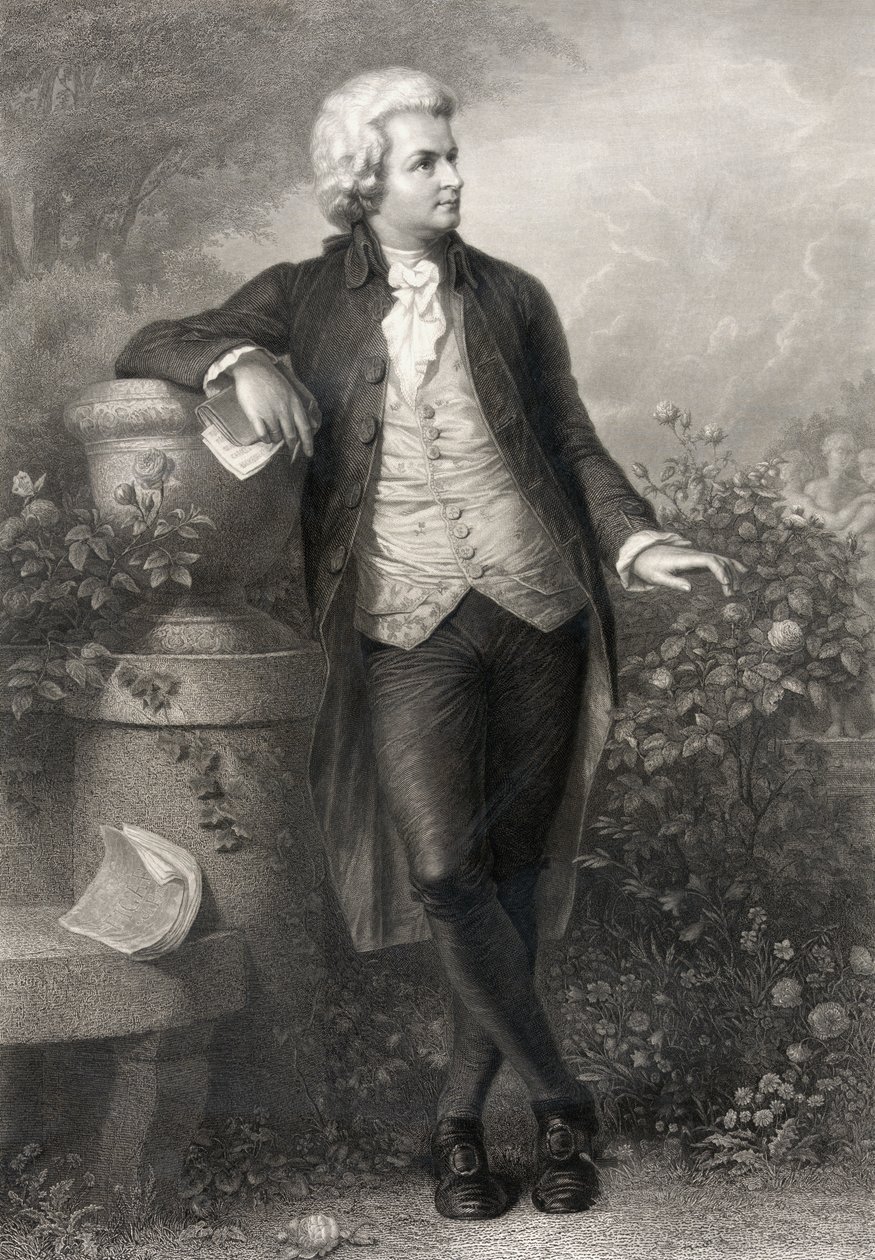 Wolfgang Amadeus Mozart, rytý Paul Barfus (1823-95) od P. Schworer