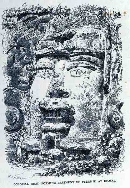 Colossal Head Forming Base of Pyramid at Izamal, from The Ancient Cities of New World, Claude-Joseph-Desire Charnay, pub. 1887 od P. after Sellier