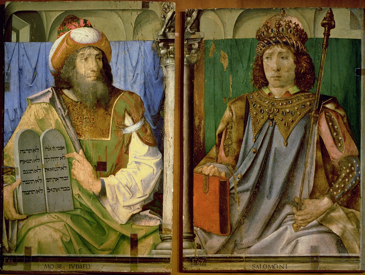 Mojžíš s Desaterem a Šalamoun, ze série portrétů slavných mužů od P. Joos van Gent and Berruguete