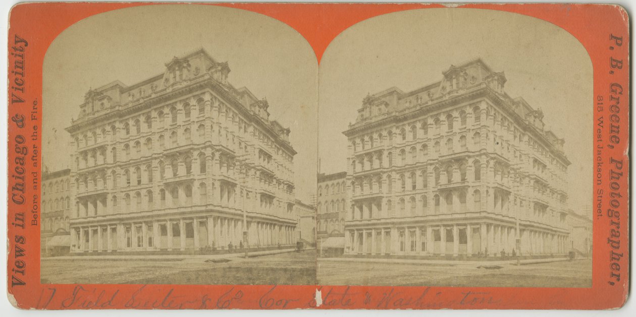 Field, Leiter & Company obchod na rohu State a Washington Streets, Chicago, c.1869 od P.B. Greene