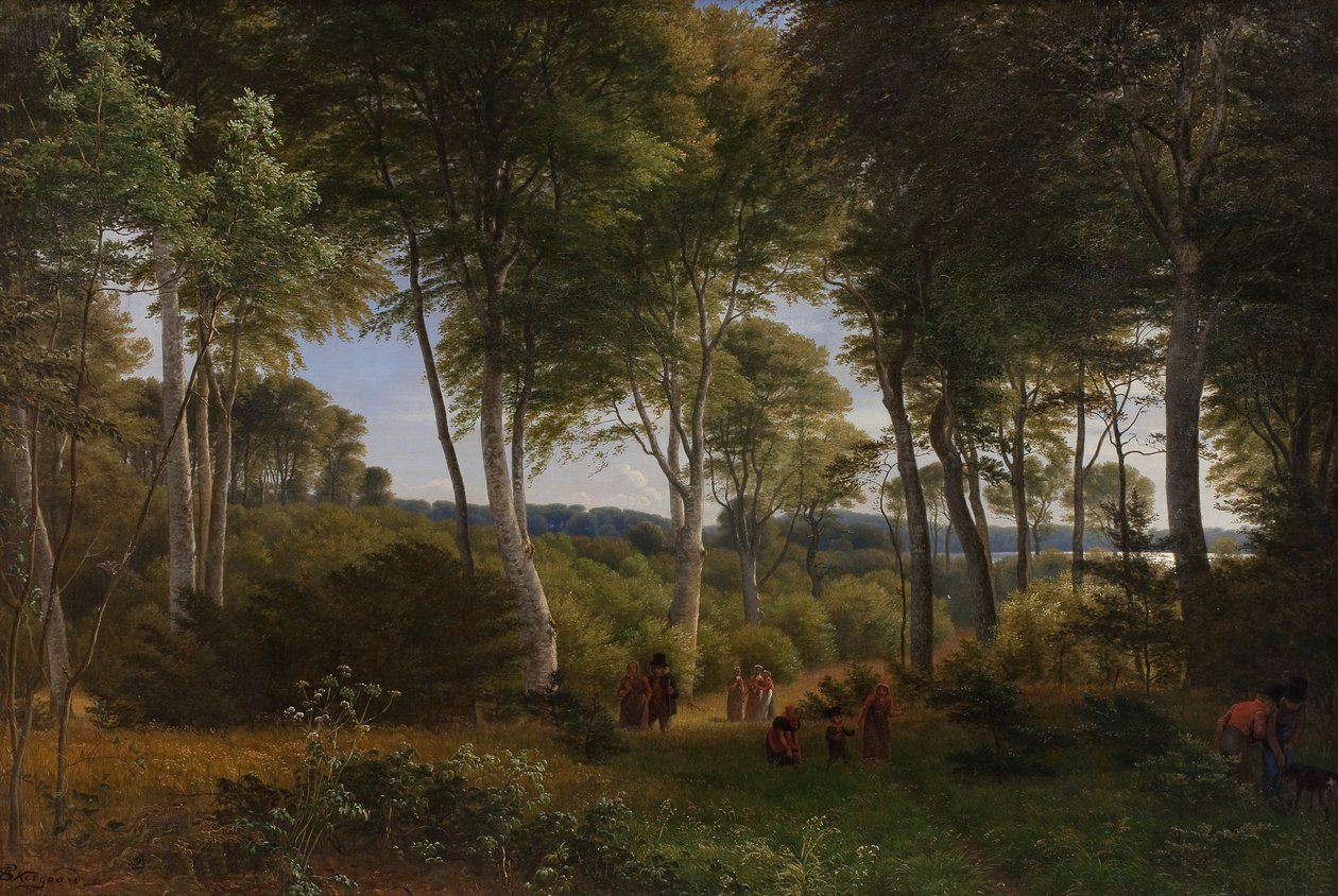 Delhoved Wood poblíž jezera Skarre, Zéland. Odpolední světlo od P.C. Skovgaard