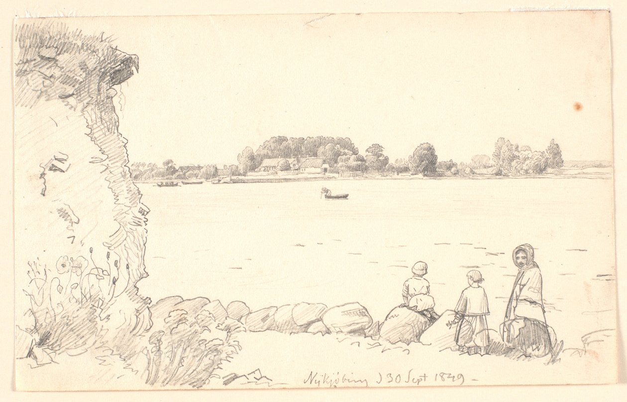 Dáma a dvě děti v Guldborgsundu. Nykøbing Falster. od P.C. Skovgaard