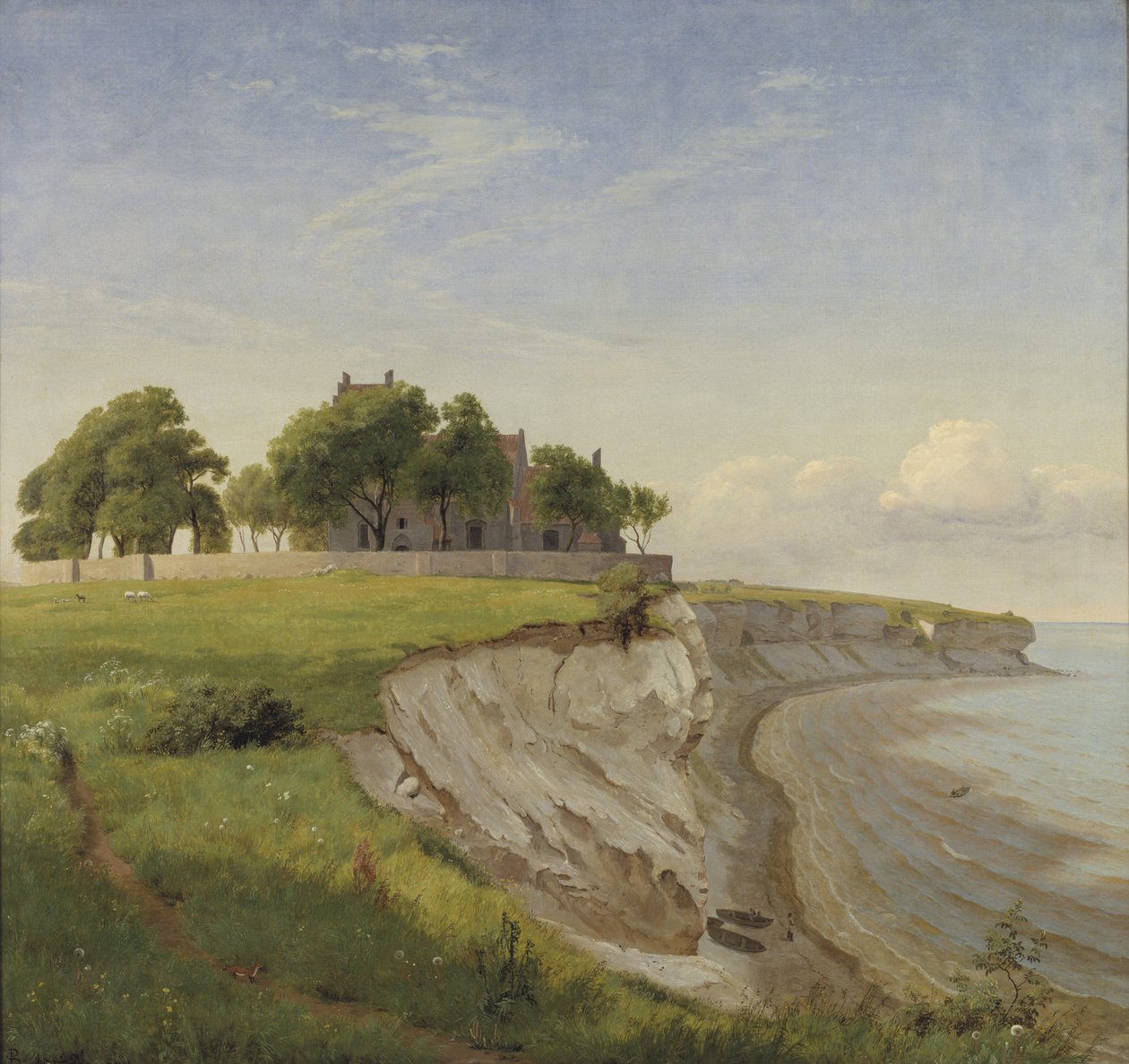 Kostel Højerup na útesech Stevns, Zéland od P.C. Skovgaard