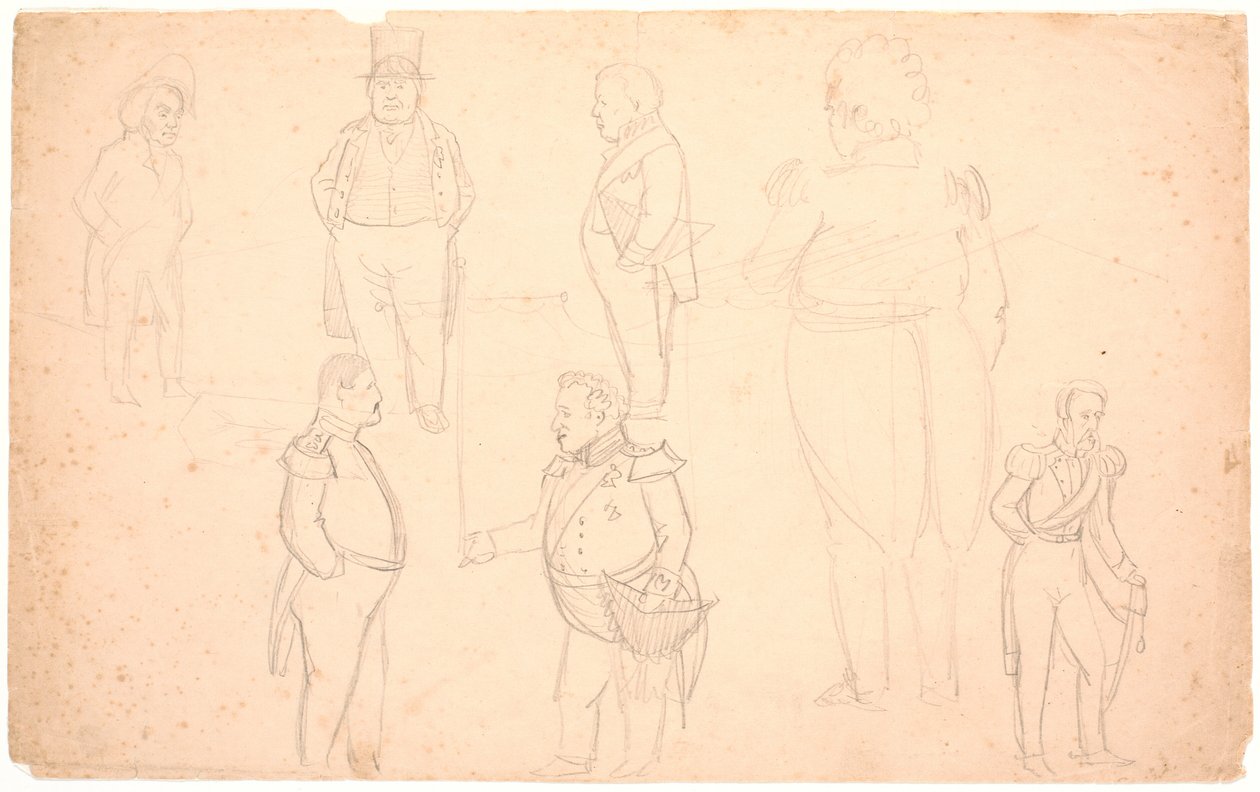 Karikatura mj. TAK JAKO. Ørsted, Frederik VII, Christian VIII a pravděpodobně Frederik VI. od P.C. Skovgaard