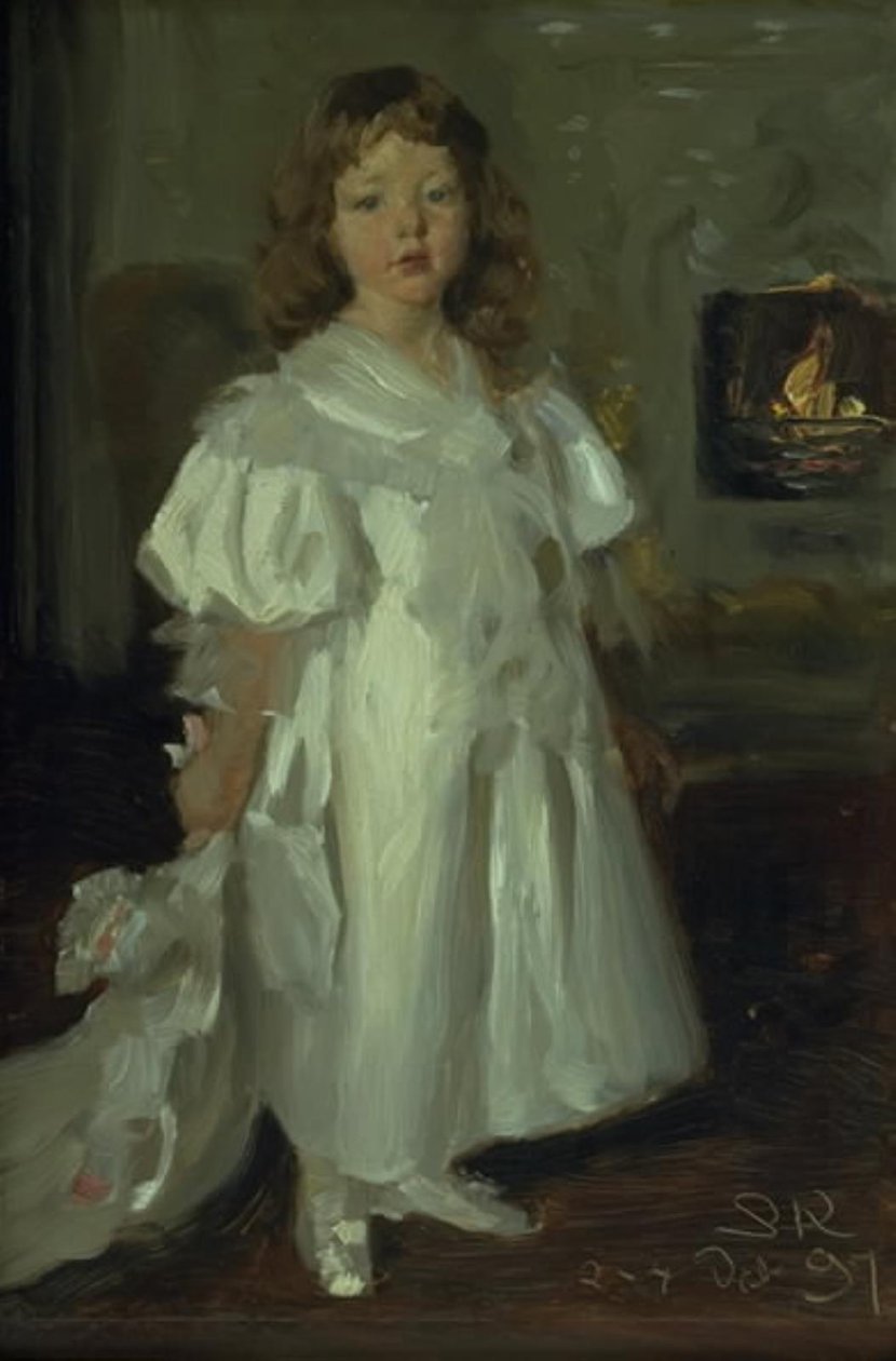 Holčička, Helga Melchior, v dlouhých šatech od Peder Severin Krøyer