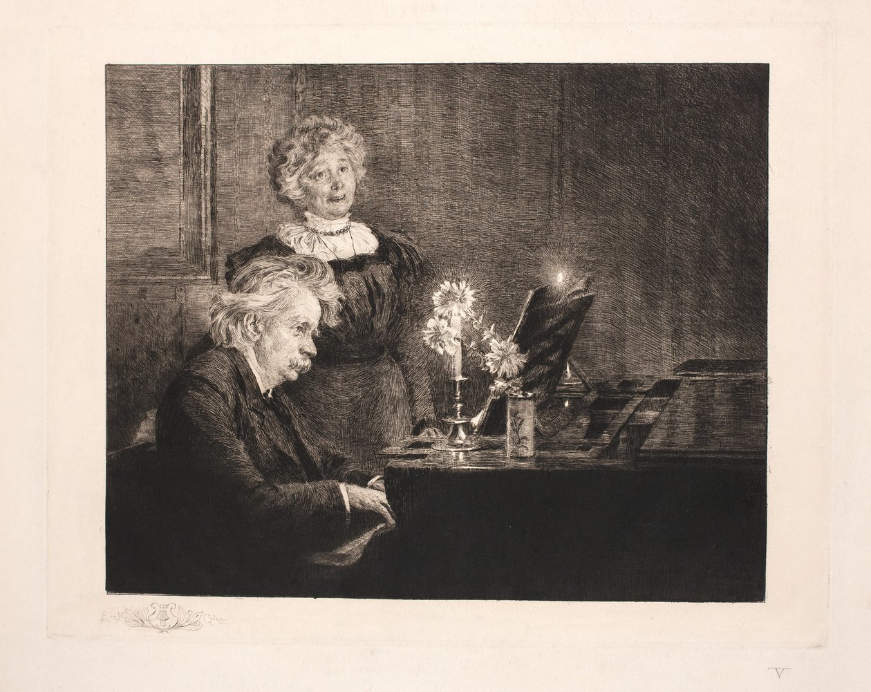 Edvard a Nina Griegovi u klavíru od Peder Severin Krøyer