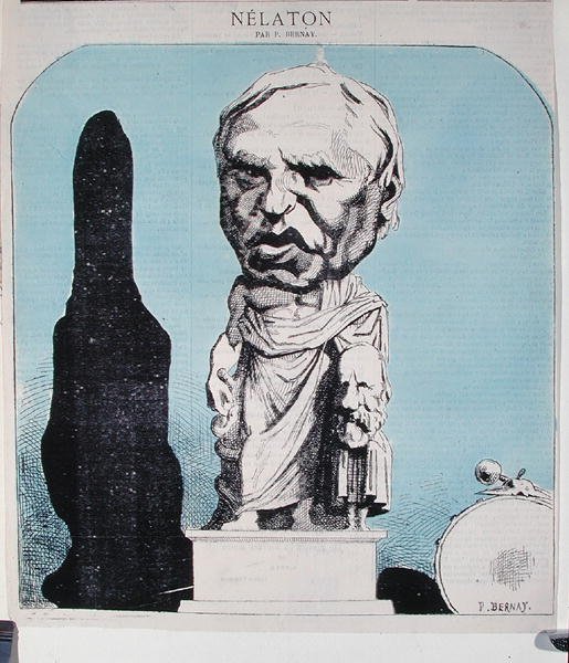 Karikatura Augusta Nelatona (1807-73) kolem roku 1870 (barevná rytina) od P. Bernay