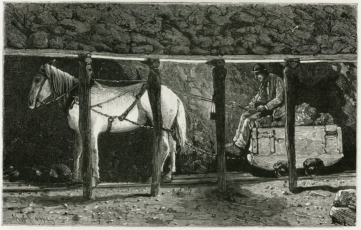Interiér galerie s berlainem. Rytina od Ferata, k ilustraci příběhu „“Belgie“, od Camille Lemonnier (1844-1913), belgická spisovatelka. Publikováno v Le Tour du monde, nouveau journal des voyages, 2. semestr 1884, editoval Edouard Charton (1807-1 od P. Ferat