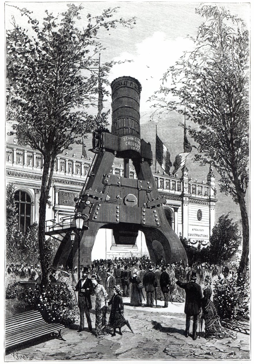 Univerzální výstava v Paříži v roce 1878: Kladivo Le Creusot Power v Champs-de-Mars, 1878 od P. Ferat